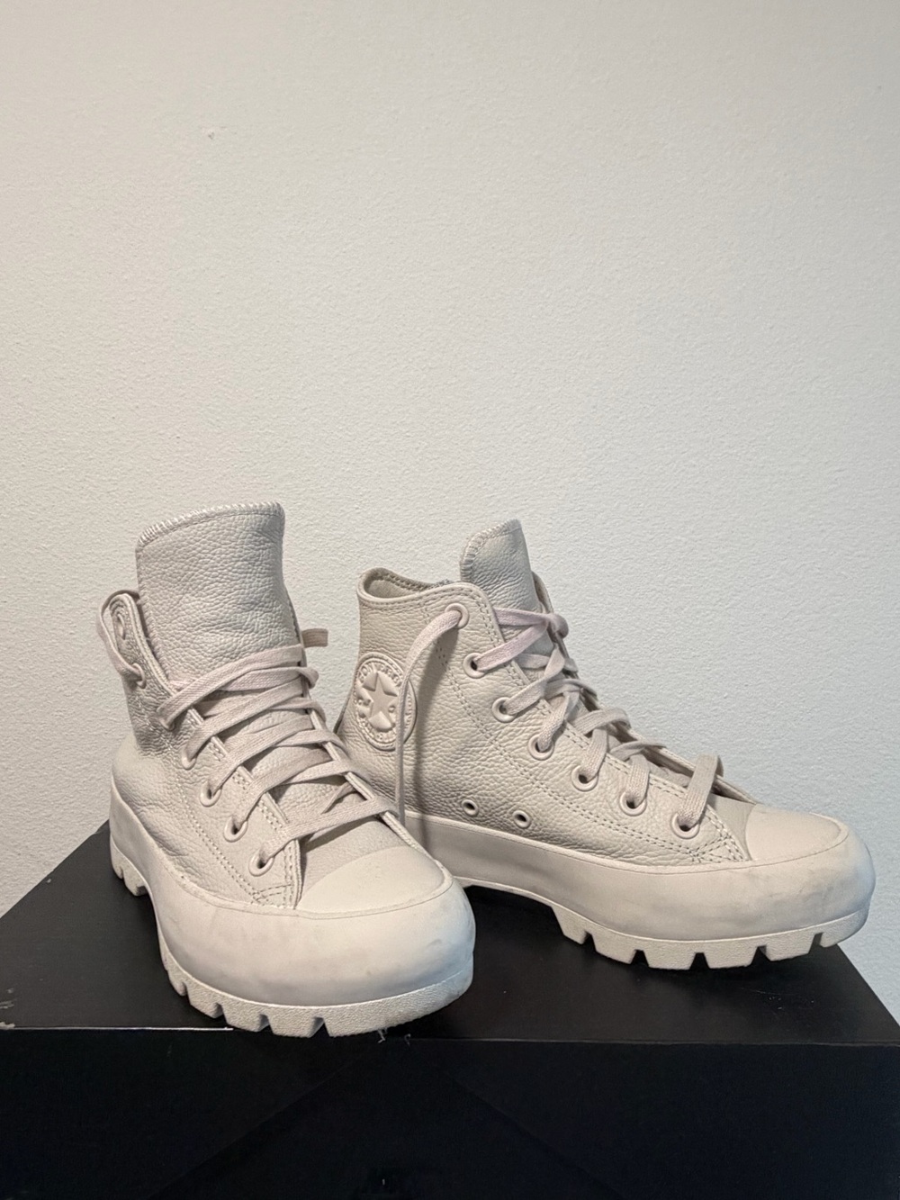Converse Women's Lace-Up High-Top Boots in off-white Light Beige color size US 7